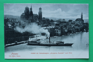 AK Passau / 1900 / Abfahrt Salon Dampfer KRONPRINZ RUDOLPH nach Wien / Schiff